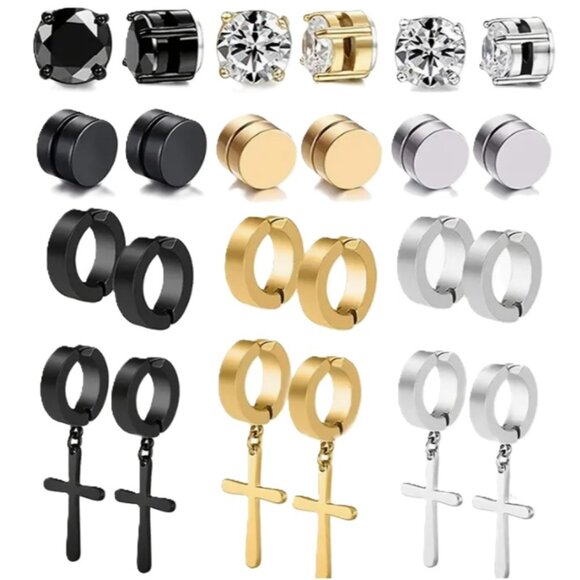 d'Vine Products Other - 12 Pair - UniSex Stainless Steel Magnetic Non-Piercing Clip On Dangle Earring